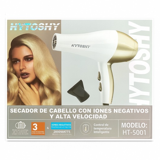 [11329] Secador De Pelo Hytoshy Con Iones Negativos 2000W  Alta Velocidad Ht-5001 