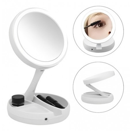 [11331] Espejo Redondo Con Luz Led Doble Cara Recargable Hytoshy Ht-988E