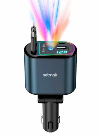 Netmak NM-Ucc9 cargador para auto 4 en 1 66w con proyector