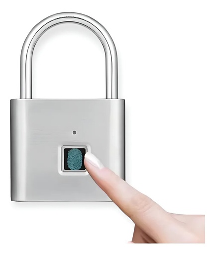 [11459] Candado Con Lector Huella Digital Recargable Usb Plateado