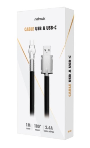 [11509] Netmak Nm-124 Cable Usb A Usb Tipo C Con Punta Giratoria