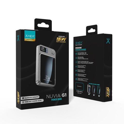 [11670] Xaea Power Bank 20.000 Mah Inalámbrico Nuvia G1 Modx-000K + Salida Tipo C Y Usb A