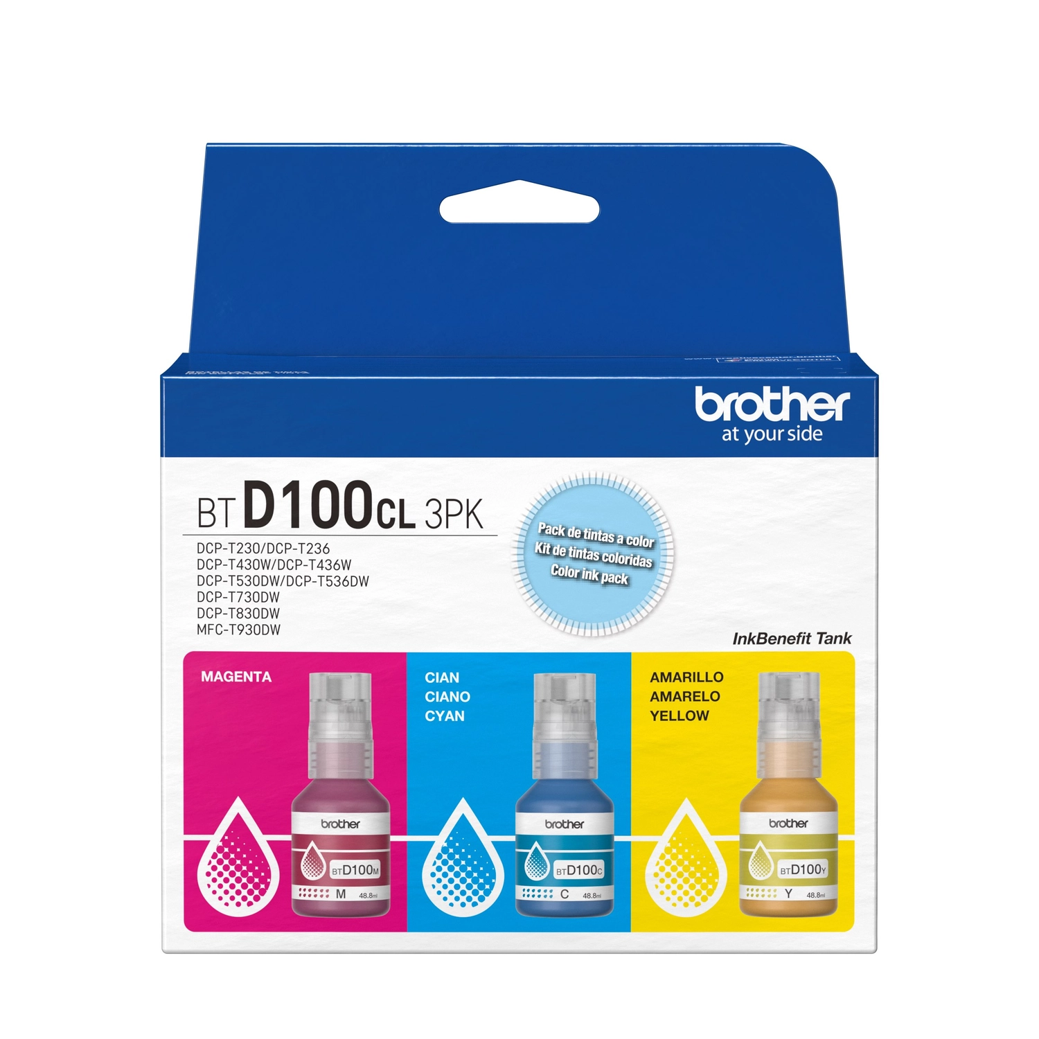 [BROBTD100CL3PK] Botella De Tinta Brother Btd100 Cian Magenta Amarilla Pack De 3
