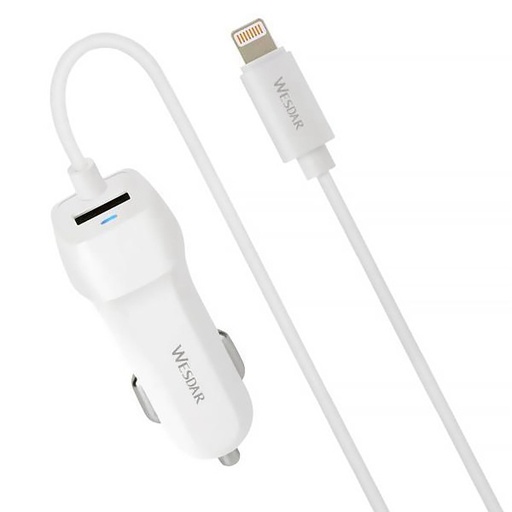 [2182] WESDAR CARGADOR CELULAR 12V USB WD-U13-L + CABLE IPHONE LIGHTNING 5V 2.4A