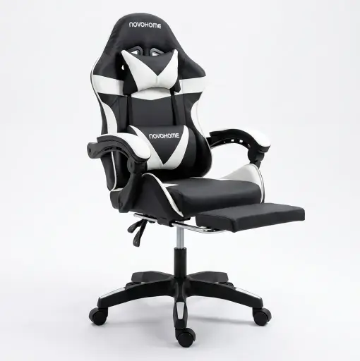 Silla gamer novohome con apoya pies black and white gc1003