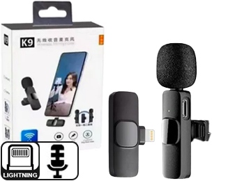 [113441] Microfono K9 Lavalier Conector Lightning Bluetooth Entrevistas Periodismo Aire Libre Solo Apple Iphone
