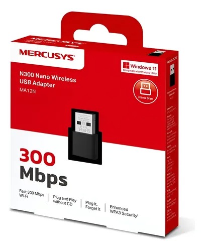 [113498] Placa De Red Wifi Usb Mercusys Tl-Ma12N 300Mbps 2.4Ghz Nano
