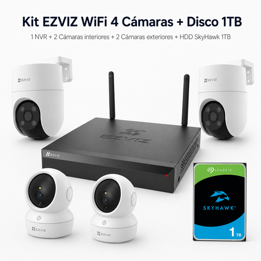 [113737] Kit Ezviz Nvr + 2 H8C Exterior + 2 H6C Interior + Disco 1Tb 