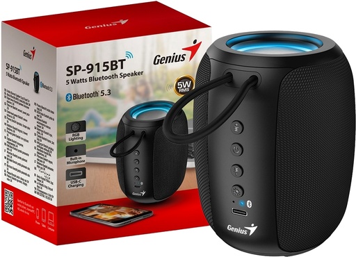 [113749] Parlante Genius Sp-915Bt Bluetooth 5.3 Rgb Bateria Potencia 5W Manos Libres Mic Tipo C