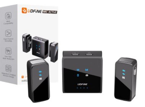 [951421] Microfono Udfine Mic Active Dual Wireless 2.4Ghz Cancelacion De Sonido Conexion Por Usb Tipo C O Plug 3.5Mm - Incluye Receptor Con 2 Microfonos Y Cable Usb Tipo C Para Cargar