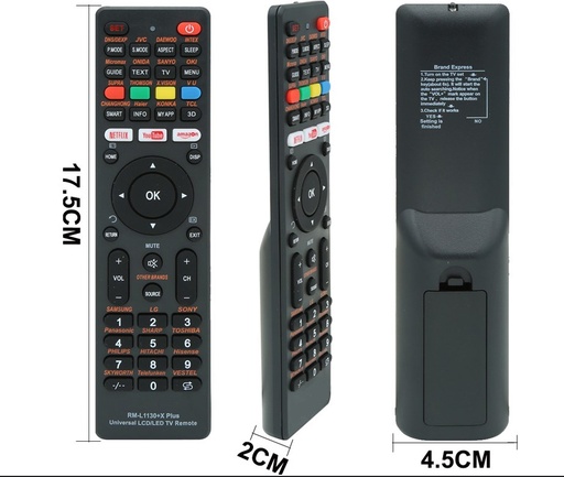 [951482] Control Remoto Universal Rm L1130 X Rm L113 12 8 Smart Home Controler Tv Box Lcd Led Smart - Funcion Netflix Youtube Amazon - Utiliza 2 Pilas Aaa No Incluidas