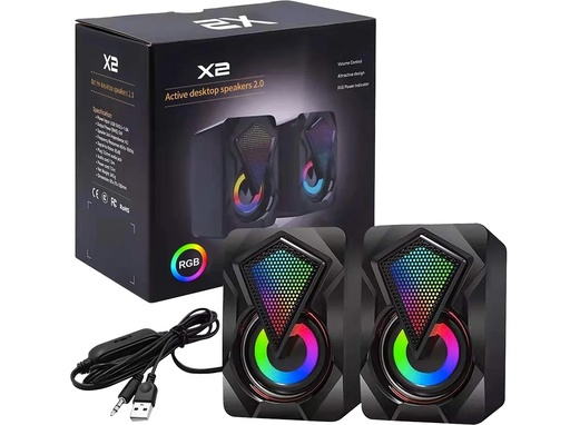 [951489] Parlantes Kisonli X2 Usb 2.0 Cable 1.3Mts 6W Power Rgb Dimensiones 60X70X100Mm