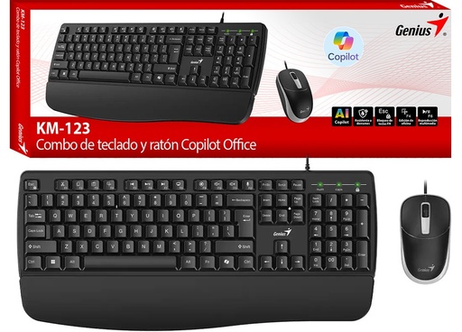 [951570] Kit Teclado + Mouse Genius Km-123 Usb Con Cable Mouse 1200Dpi Teclado Tiene Tecla 00 Y Copilot Multimedia Negro