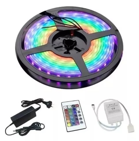 [1603] KIT TIRA LED RGB 5050 POTENTE 72W EXTERIOR + CONTROL REMOTO + FUENTE 12V