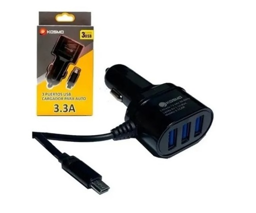 [3977] Kosmo Cargador Celular 12V 3.3A Cable Micro Usb + 3 Usb