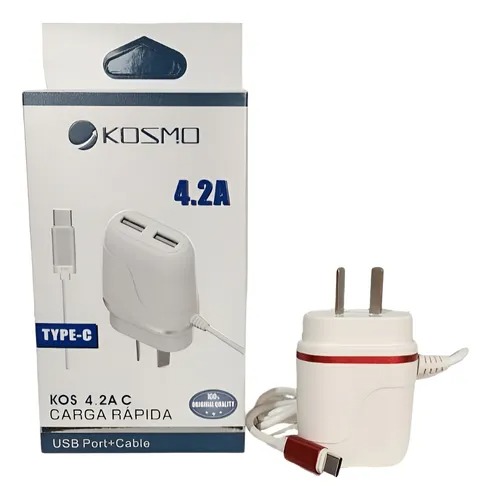 [935] Kosmo Cargador Celular 220V 5V 4.2A Usb Tipo C Kosmo Ks-18Hc De Pared Usb X2 Carga 3 Telefonos