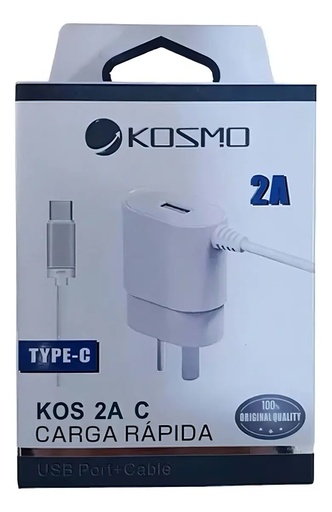 [7713] Kosmo Cargador Celular Usb-A 5V 2A Carga Rápida Con Cable Tipo C