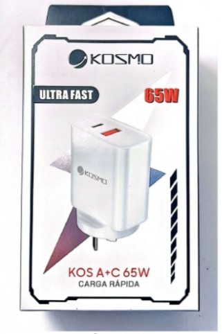 [9207] Kosmo Cargador Celular Turbo Pd 65W Ulta Fast A+C 2 Salidas Usb Y Tipo C - Carga Rapida