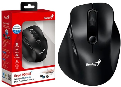[951806] Mouse genius ergo 9000s dpi800 1200 1600 2400 2 en 1 inalambrico 2.4ghz + bt 5.3 negro