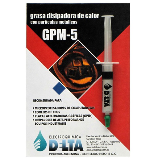 [453] DELTA pasta termicaGrasa disipadora E-Delta Metal Gris GPM-5 jeringa 5 cc MICROPROCESADORES - PLACAS DE VIDEO