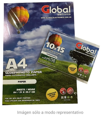 [651] Resma Global Papel Glossy 20 Hojas De Tamaño Fotografía 4R (100 X 150 Mm.) De 200 Grs.