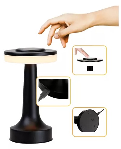 [9728] VELADOR TOUCH LED RECARGABLE CALIDO NEUTRO FRIO COLOR NEGRO 5V 5W