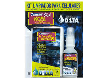 [951834] Kit Limpia Celulares Telefonos Tablet Delta Compitt Kcell 60Cc + 4 Paños 30X30