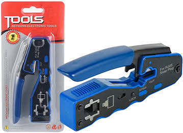 [951849] Crimpeadora rj45 con corta cable traba de bloqueo azul con blister