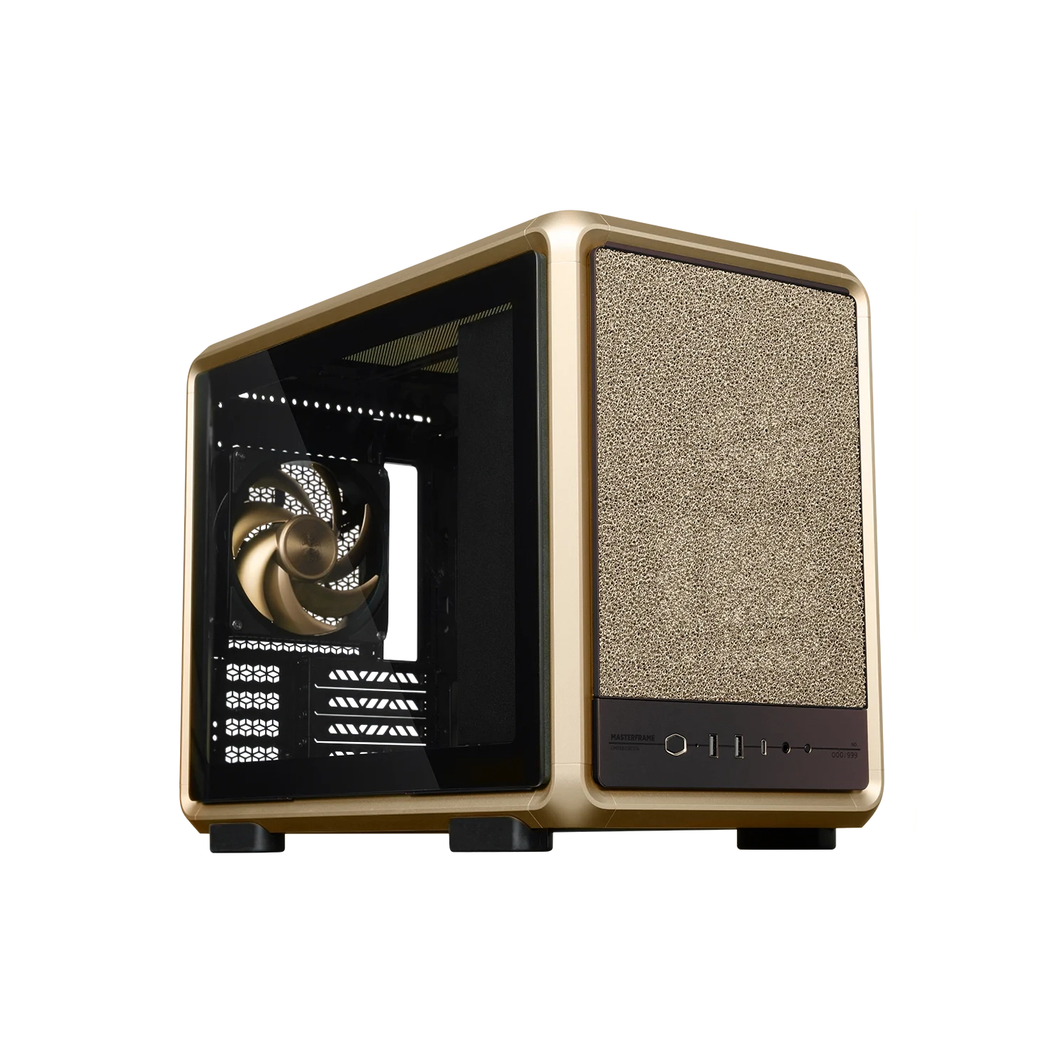 Gabinete Cooler Master MasterFrame 400 Mesh Gold Mini Tower 1 Fan 140mm Tempered Glass Gold s/Fuente
