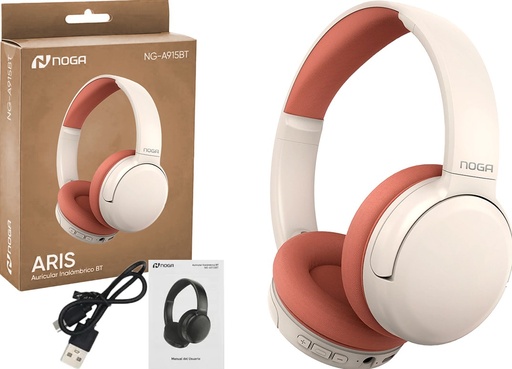 [952209] AURICULAR VINCHA NOGANET NG-A915BT MANOS LIBRES MICROFO BATERIA 200MAH BLUETOOTH 5.3 INCLUYE CABLE USB TIPO C PARA CARGAR ROSA