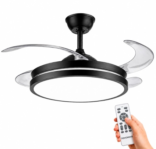 Novohome NH-vtr200 Ventilador De Techo C/Luz Led y Aspas Retractiles Negro