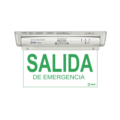 [7738] BAW CARTEL SEÑAL SALIDA DE EMERGENCIA LE8L-SE AUTONOMO 220V TECHO / PARED