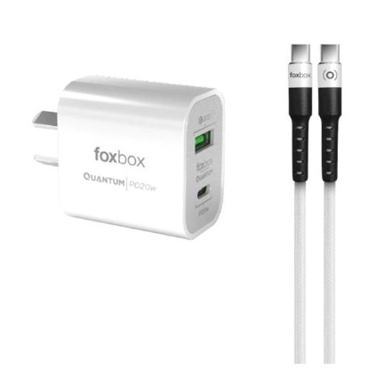 [7912] FOXBOX CARGADOR QUANTUM 20W + CABLE USB-C A USB-C - 2 SALIDAS QC3.0 PD20W