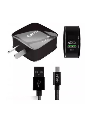 [8218] FOXBOX CARGADOR VOLT 3.1A REALES + CABLE PRISM USB/MICRO USB - NEGRO