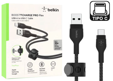 [8668] CABLE USB TIPO C A USB 3.0 1M BELKIN BOOST CHARGE PRO FLEX NEGRO ORIGINAL
