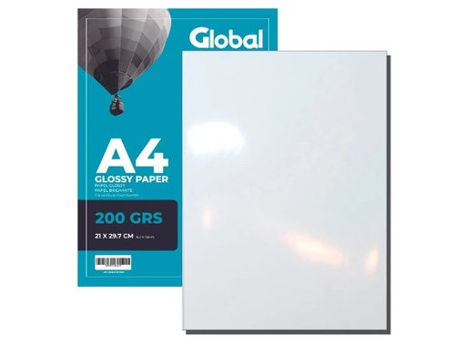 [8792] GLOBAL PAPERG200A4-20- RESMA x 20 DE PAPEL A4 (210 x 297 mm.) FOTOGRAFICO BRILLANTE 200 GR