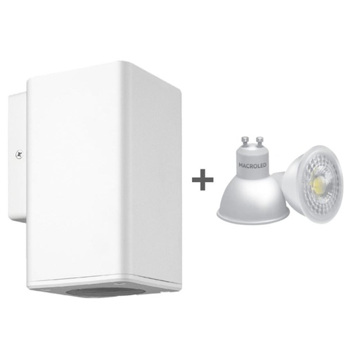 [9041] ARTEFACTO  APLIQUE EXTERIOR CUADRADO BLANCO UNIDIRECCIONAL + DICROICA GU10 CÁLIDA 7W