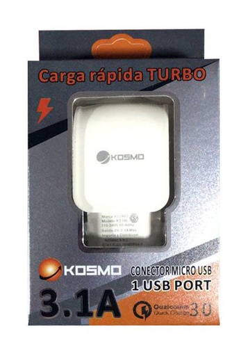 [942] KOSMO TURBO Cargador viajero Kosmo MICRO USB 3.1A QUICK CHARGE PREMIUM