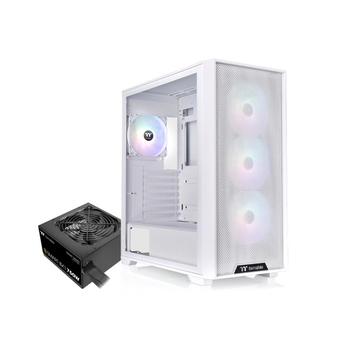 [9555] THERMALTAKE GABINETE TT H390 MID-TOWER TG FAN ARGB X4 SNOW WHITE C/FUENTE 750W 80 PLUS BRONZE